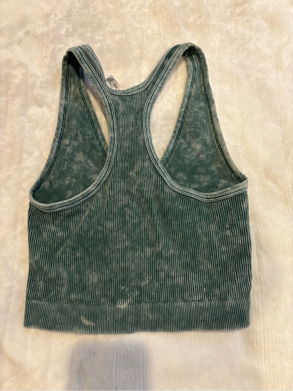 Ribbed Racerback Cropped Tank Top - Green - Picture 2 of 3